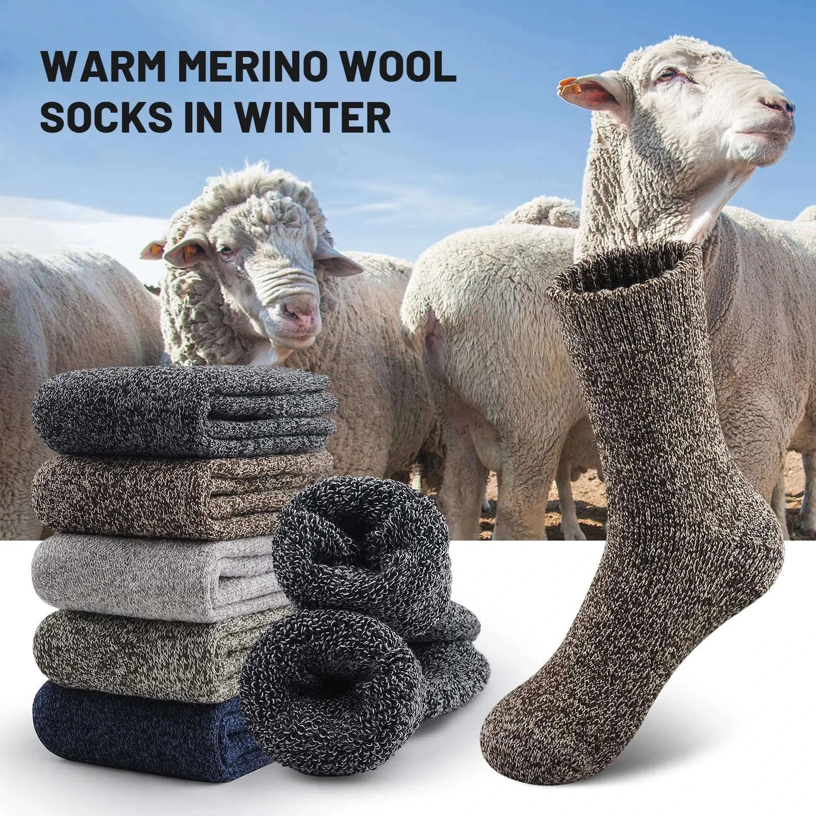 Winter Thick Warm Men's Wool Socks – Outdoor Thermal Hiking Socks-3 pairs C / China Mainland