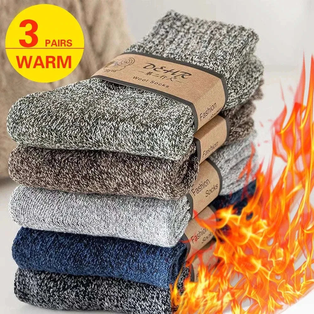 Winter Thick Warm Men's Wool Socks – Outdoor Thermal Hiking Socks-3 pairs C / China Mainland