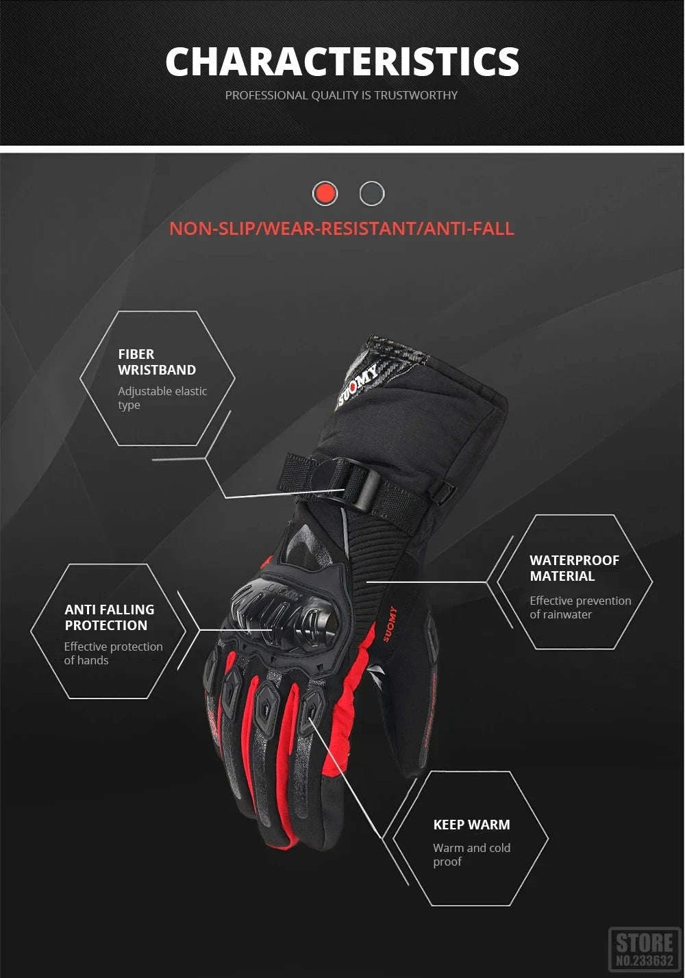 Winter Warm Motorcycle Gloves for Outdoor Riding-WN-04 Red / L