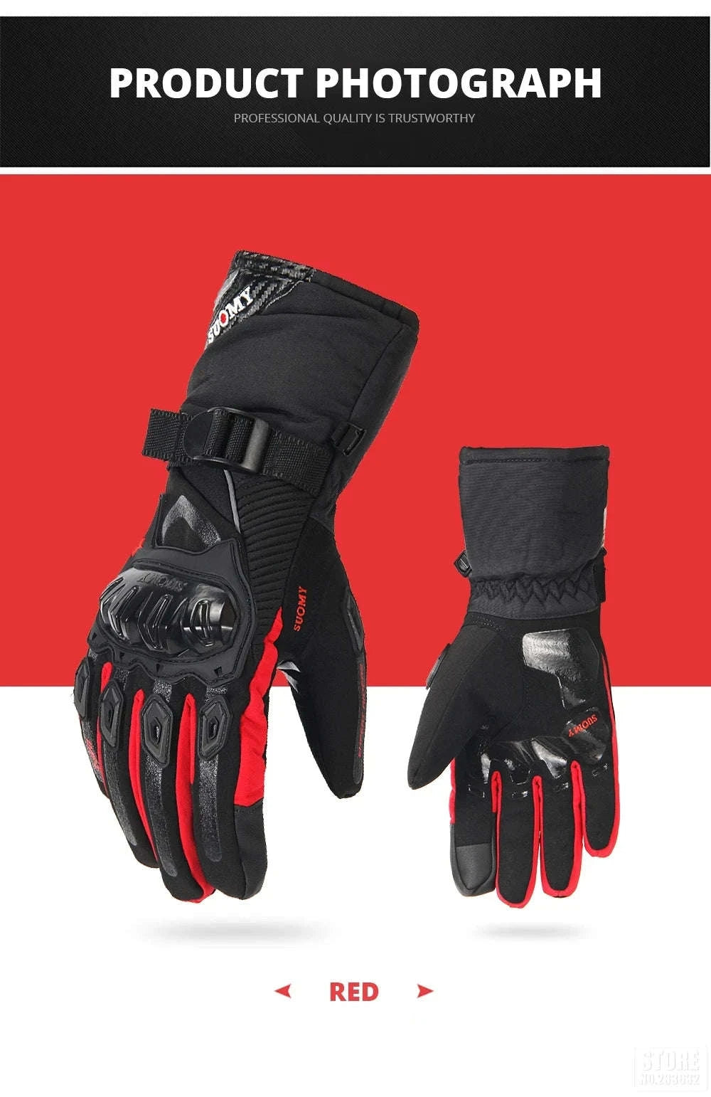 Winter Warm Motorcycle Gloves for Outdoor Riding-WN-04 Red / L