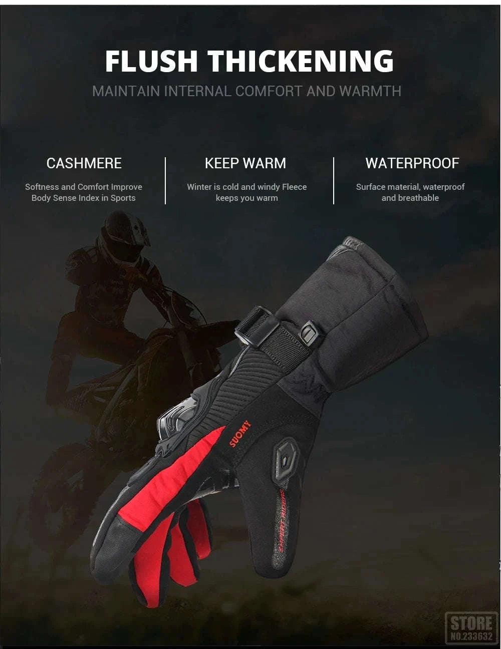 Winter Warm Motorcycle Gloves for Outdoor Riding-WN-04 Red / L