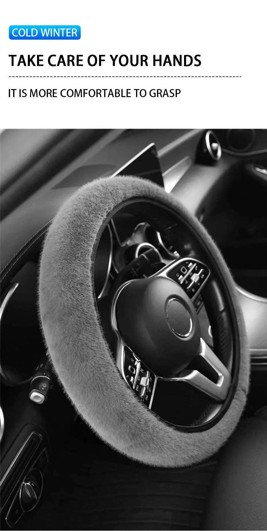 Winter Warm Plush Steering Wheel Cover for 37-39cm-GRAY