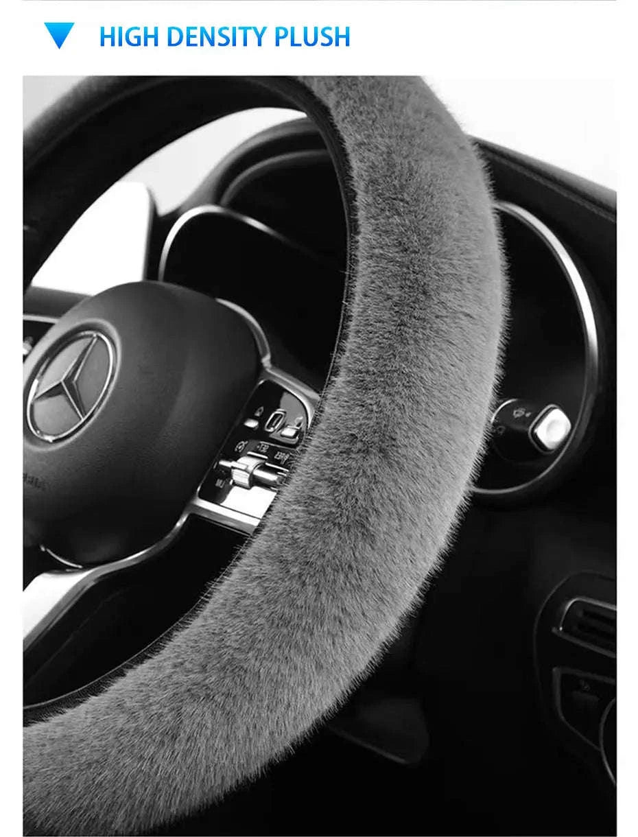 Winter Warm Plush Steering Wheel Cover for 37-39cm-GRAY