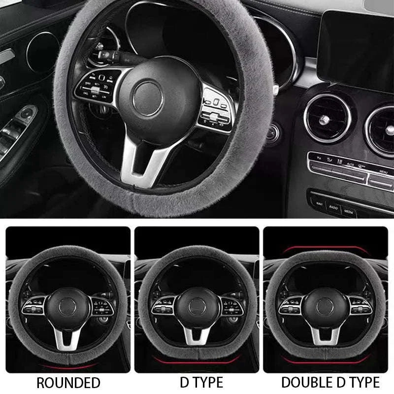 Winter Warm Plush Steering Wheel Cover for 37-39cm-GRAY
