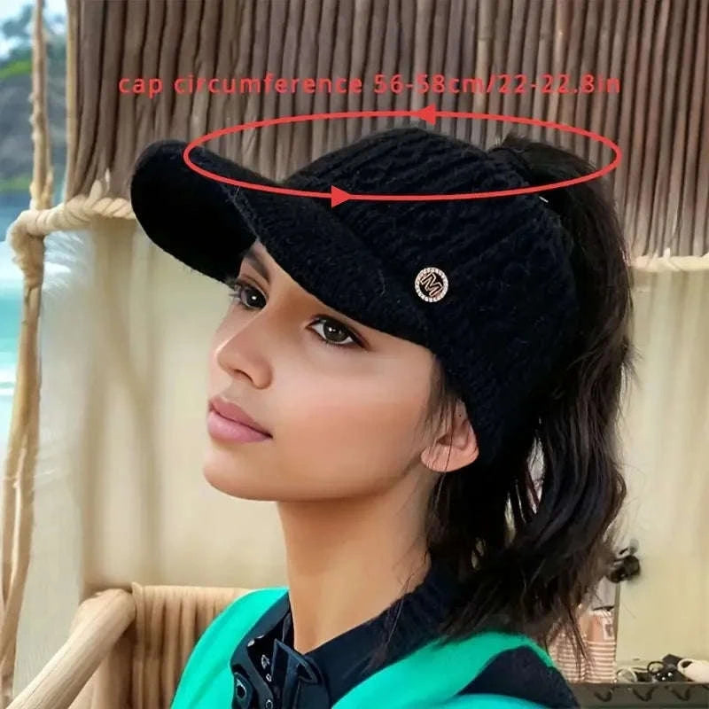 Winter Woolen Ponytail Cap for Women-White