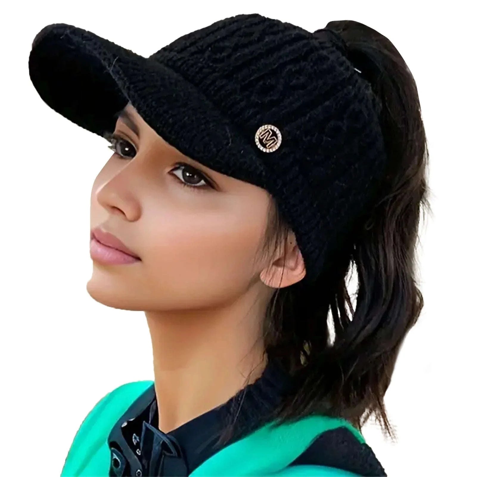 Winter Woolen Ponytail Cap for Women-White