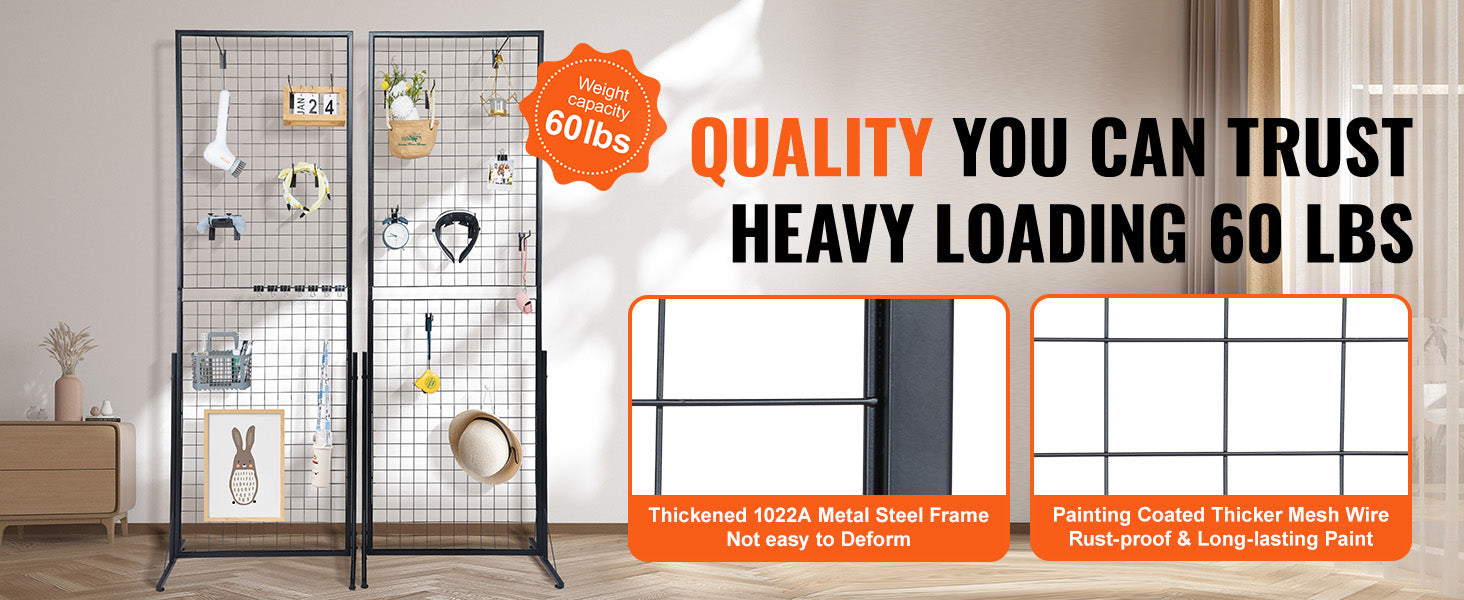 Grid Wall Display Panels with Hooks Double-Sided Rack Set