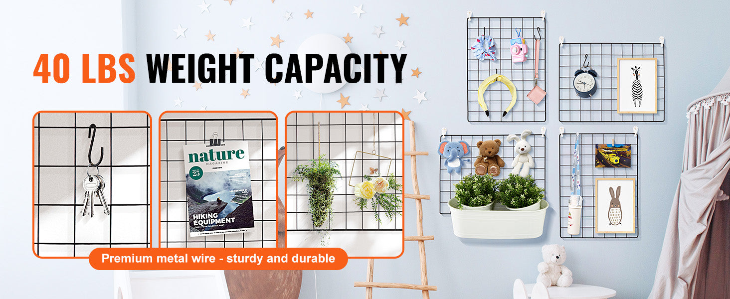 Grid Wall Display Panels with Hooks Double-Sided Rack Set