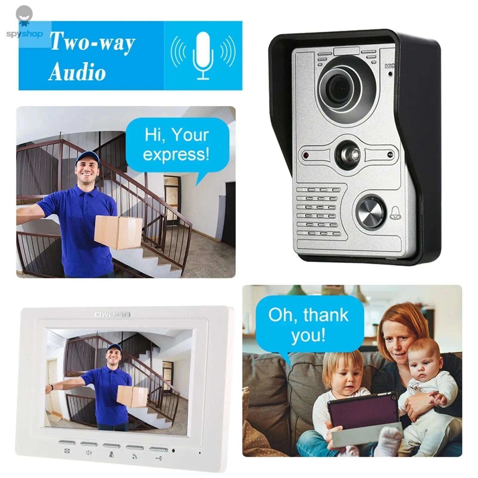 Wired Video Doorbell Indoor Monitor – 7" Screen, Two‑Way Audio, Night Vision-Default Title