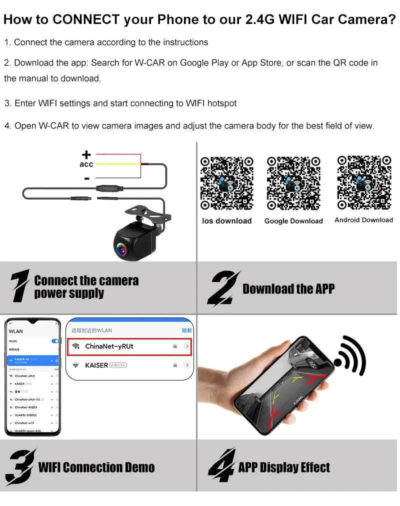 Wireless 1080P HD Car Reverse Camera with WiFi & Night Vision-WIFI-X