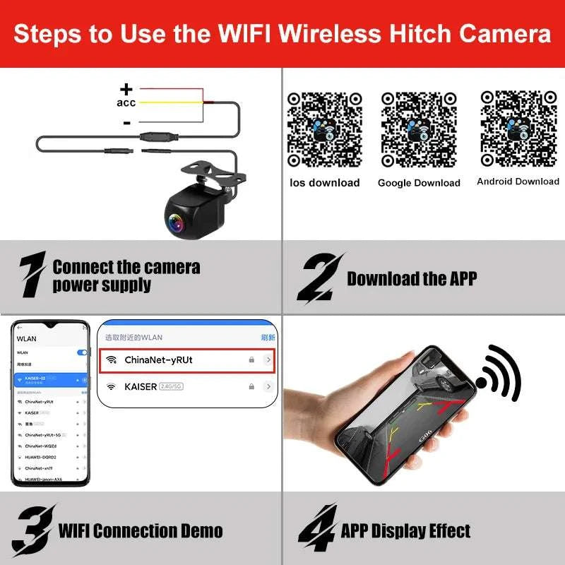 Wireless 1080P HD Car Reverse Camera with WiFi & Night Vision-WIFI-X