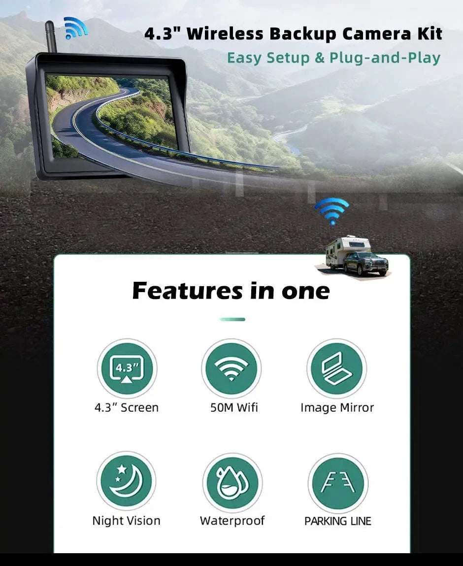 Wireless Backup Camera with 4.3" Monitor Night Vision for Vehicles-4.3in wireless kit