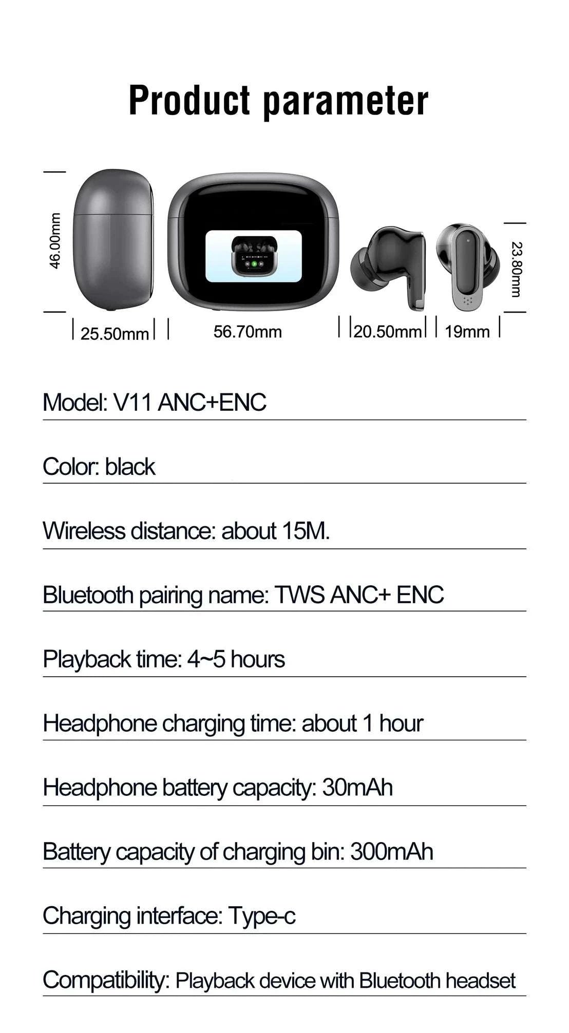Wireless Bluetooth 5.3 In-Ear Earbuds with Touch Control and Deep Bass-black