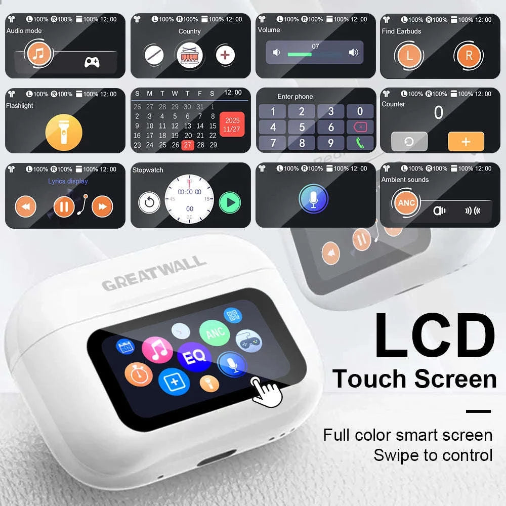 Wireless Bluetooth Earbuds with ANC Noise Cancellation & Touch Case-With Touch Screen AI
