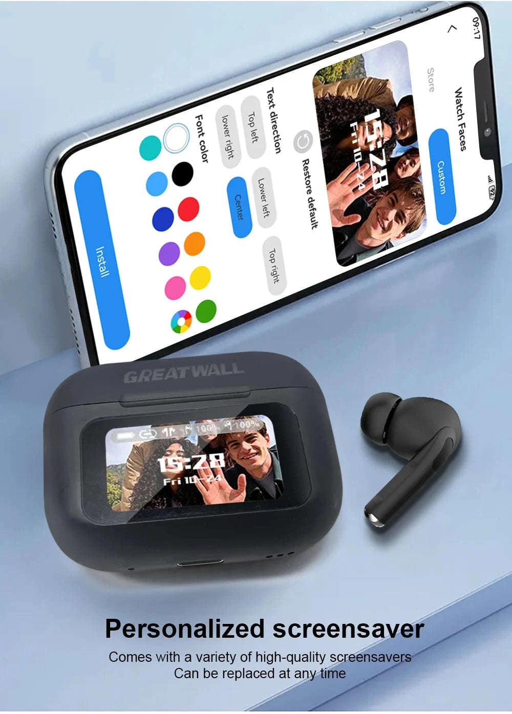 Wireless Bluetooth Earbuds with ANC Noise Cancellation & Touch Case-With Touch Screen AI