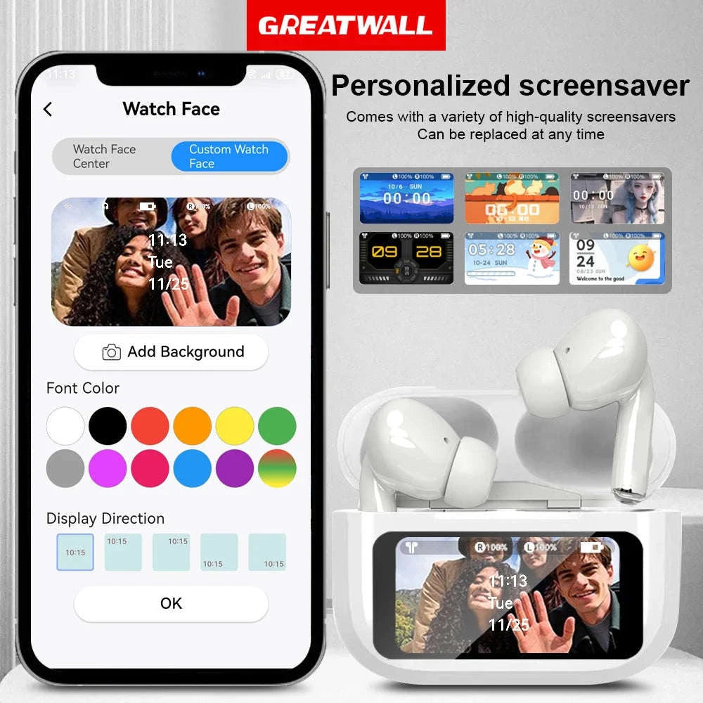 Wireless Bluetooth Earbuds with ANC Noise Cancellation & Touch Case-With Touch Screen AI