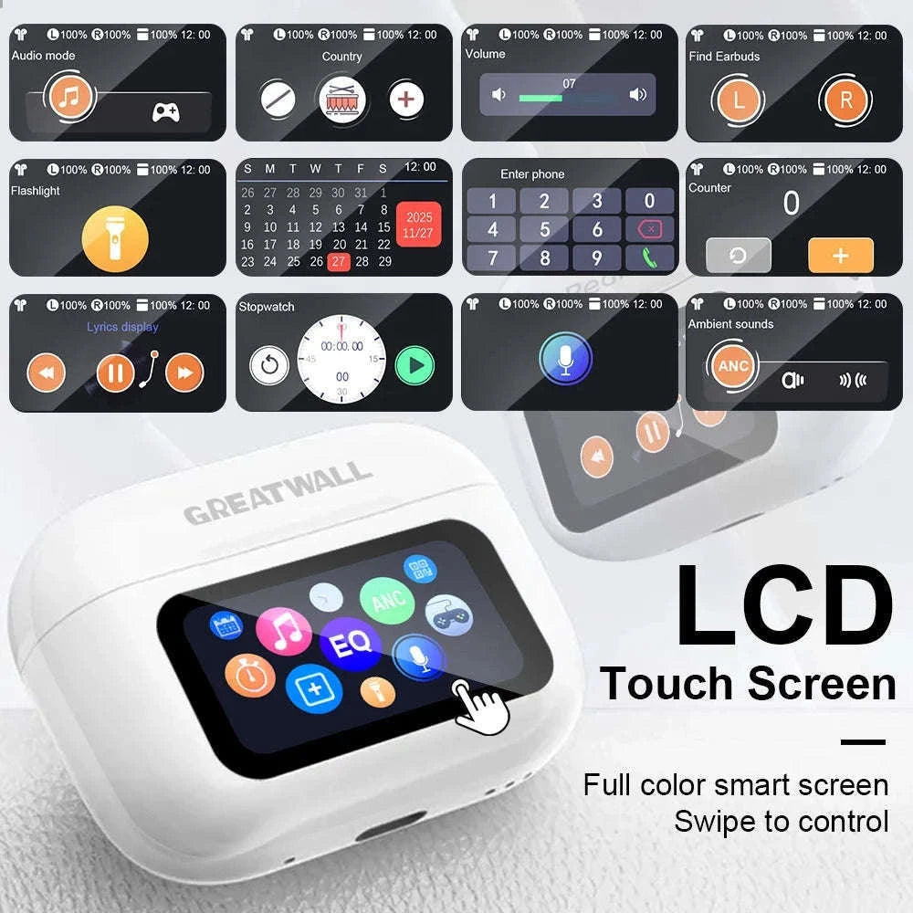 Wireless Bluetooth Earbuds with ANC Noise Cancellation & Touch Case-With Touch Screen AI