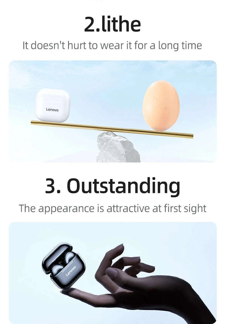 Wireless Bluetooth Earphones Lenovo LP40 Earbuds-Lenovo LP40 White