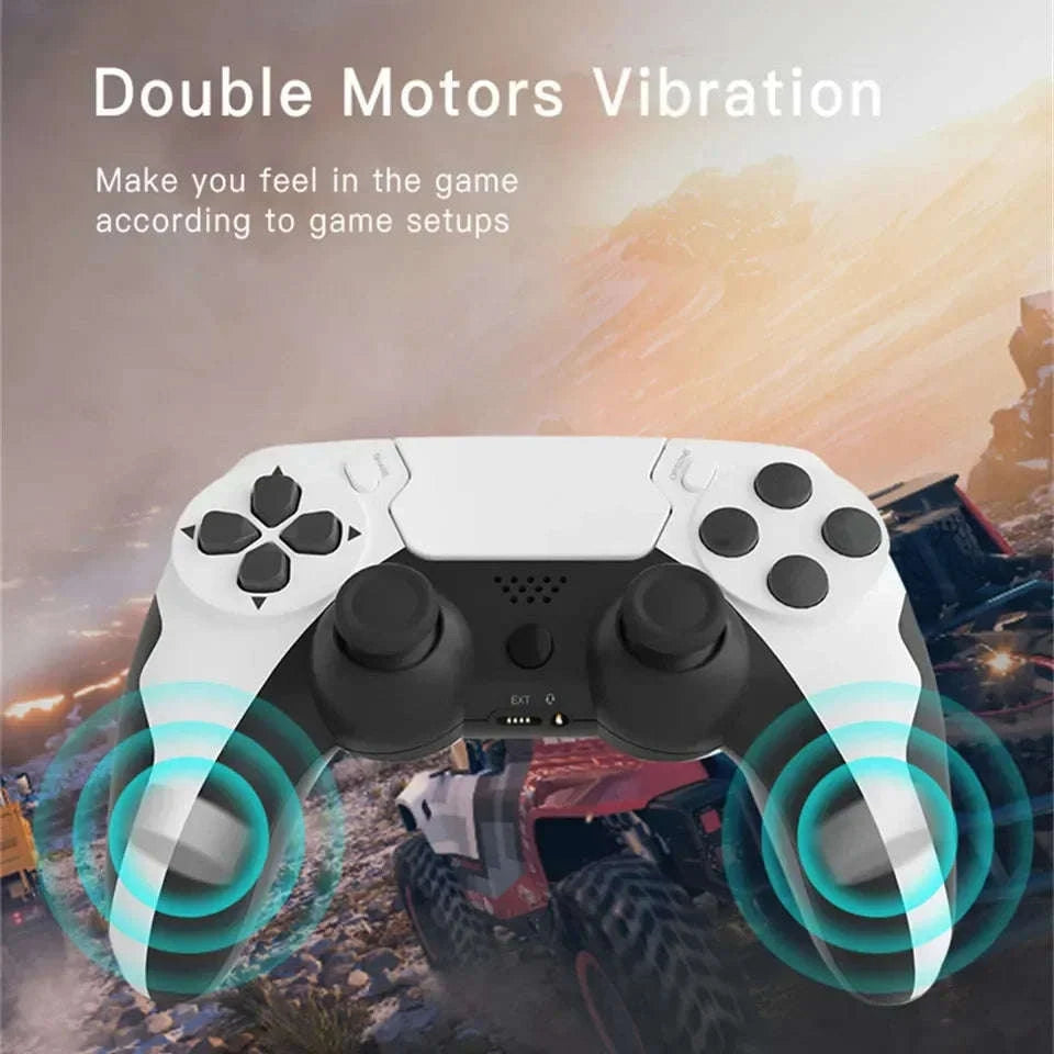 Wireless Bluetooth Gamepad with Double Vibration, 6-Axis Control, Touchpad, Microphone and Earphone Port for Console and PC-red black