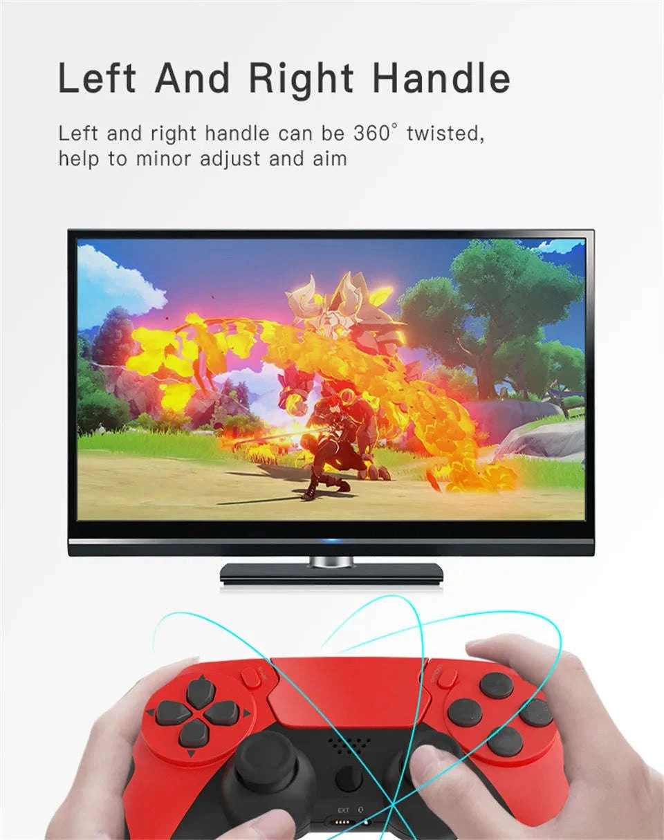 Wireless Bluetooth Gamepad with Double Vibration, 6-Axis Control, Touchpad, Microphone and Earphone Port for Console and PC-red black