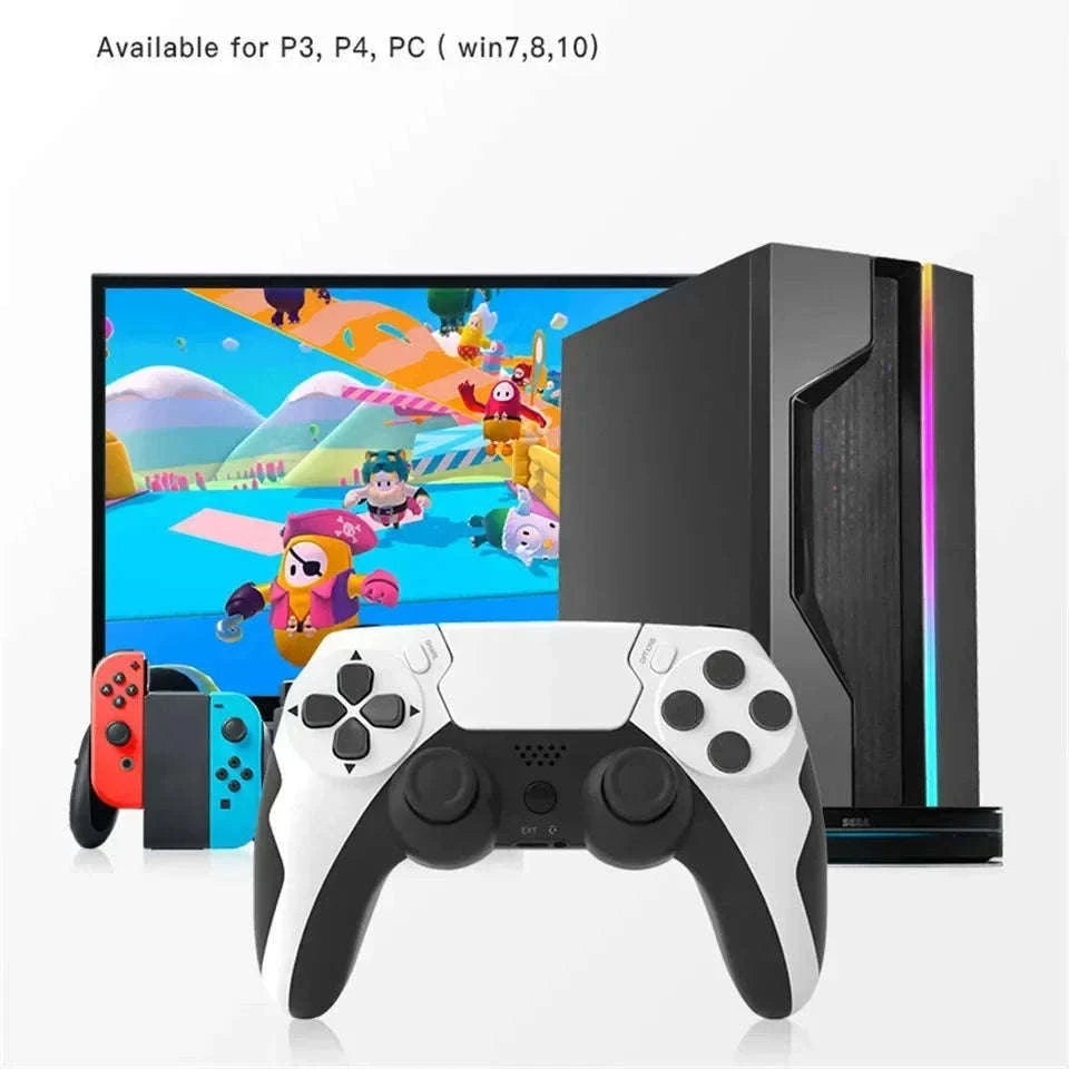 Wireless Bluetooth Gamepad with Double Vibration, 6-Axis Control, Touchpad, Microphone and Earphone Port for Console and PC-red black