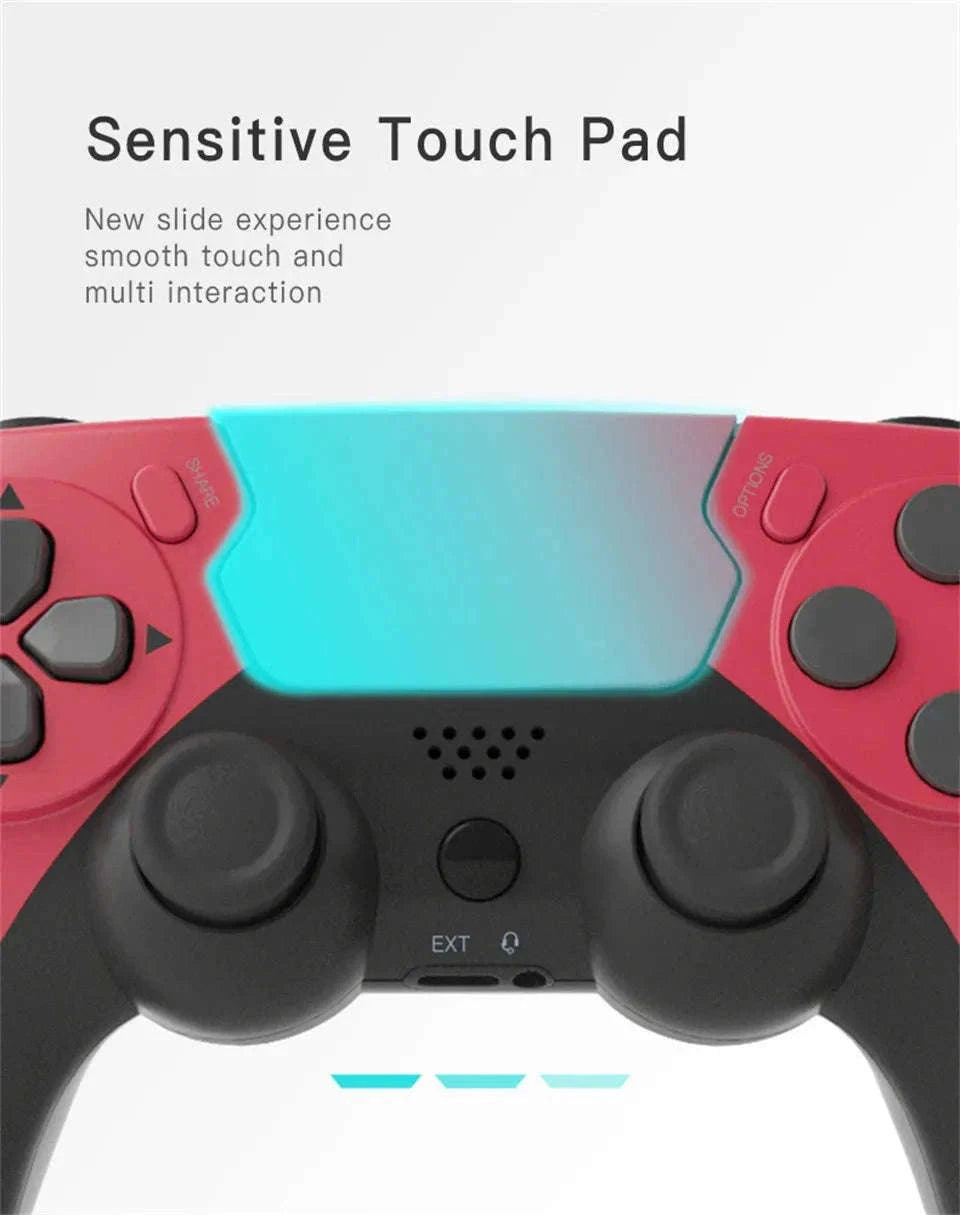 Wireless Bluetooth Gamepad with Double Vibration, 6-Axis Control, Touchpad, Microphone and Earphone Port for Console and PC-red black