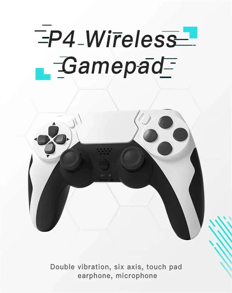 Wireless Bluetooth Gamepad with Double Vibration, 6-Axis Control, Touchpad, Microphone and Earphone Port for Console and PC-red black