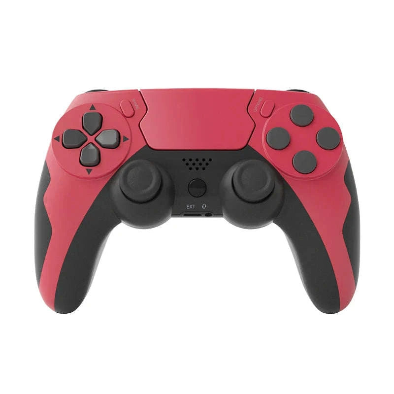 Wireless Bluetooth Gamepad with Double Vibration, 6-Axis Control, Touchpad, Microphone and Earphone Port for Console and PC-red black