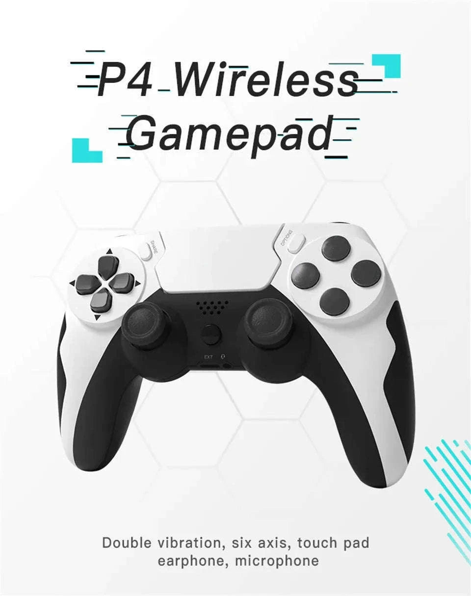 Wireless Bluetooth Gamepad with Double Vibration, 6-Axis Control, Touchpad, Microphone and Earphone Port for Console and PC-red black
