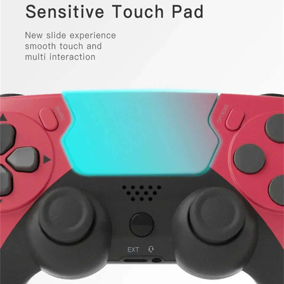 Wireless Bluetooth Gamepad with Double Vibration, 6-Axis Control, Touchpad, Microphone and Earphone Port for Console and PC-red black