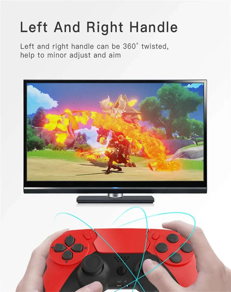 Wireless Bluetooth Gamepad with Double Vibration, 6-Axis Control, Touchpad, Microphone and Earphone Port for Console and PC-red black