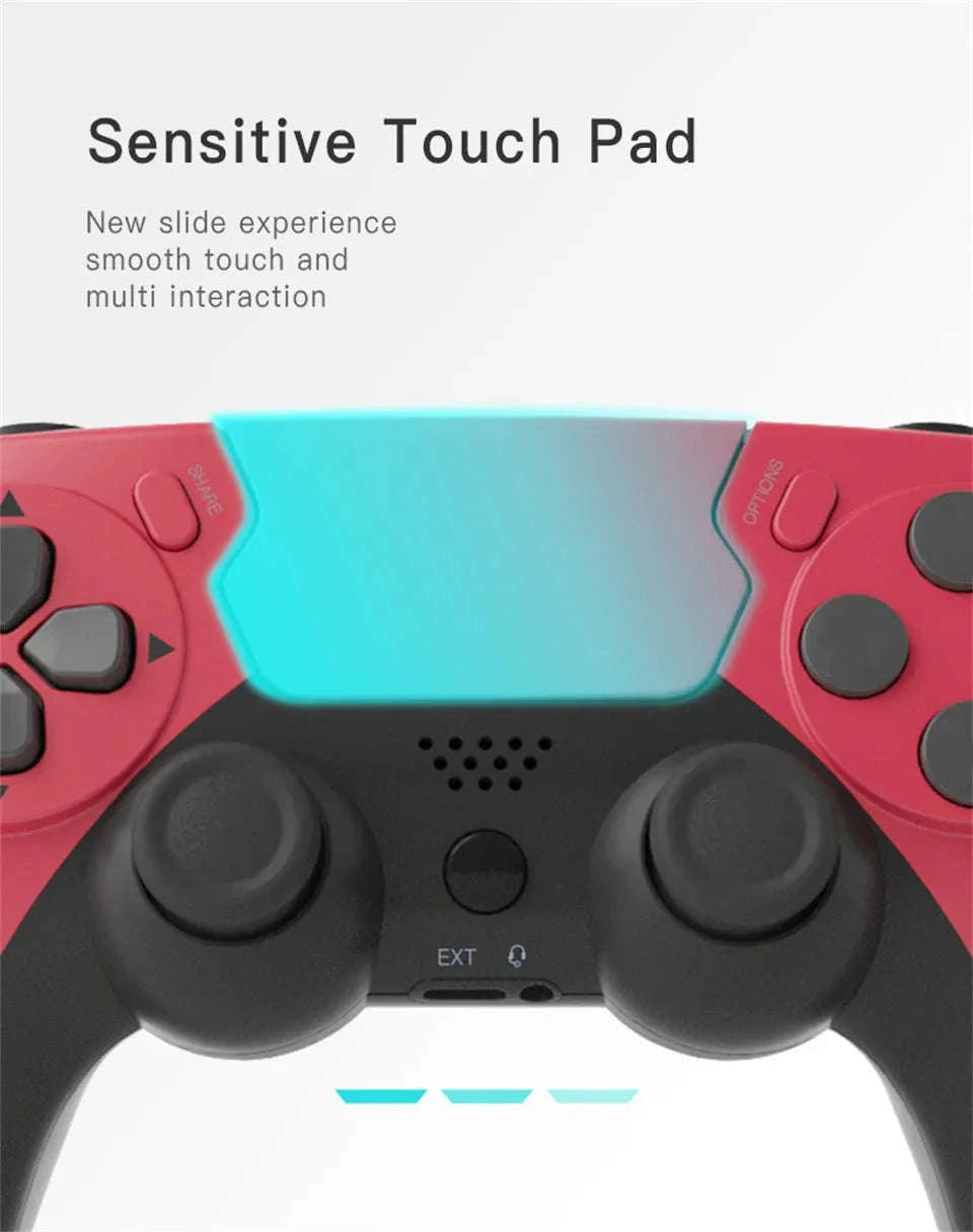 Wireless Bluetooth Gamepad with Double Vibration, 6-Axis Control, Touchpad, Microphone and Earphone Port for Console and PC-red black
