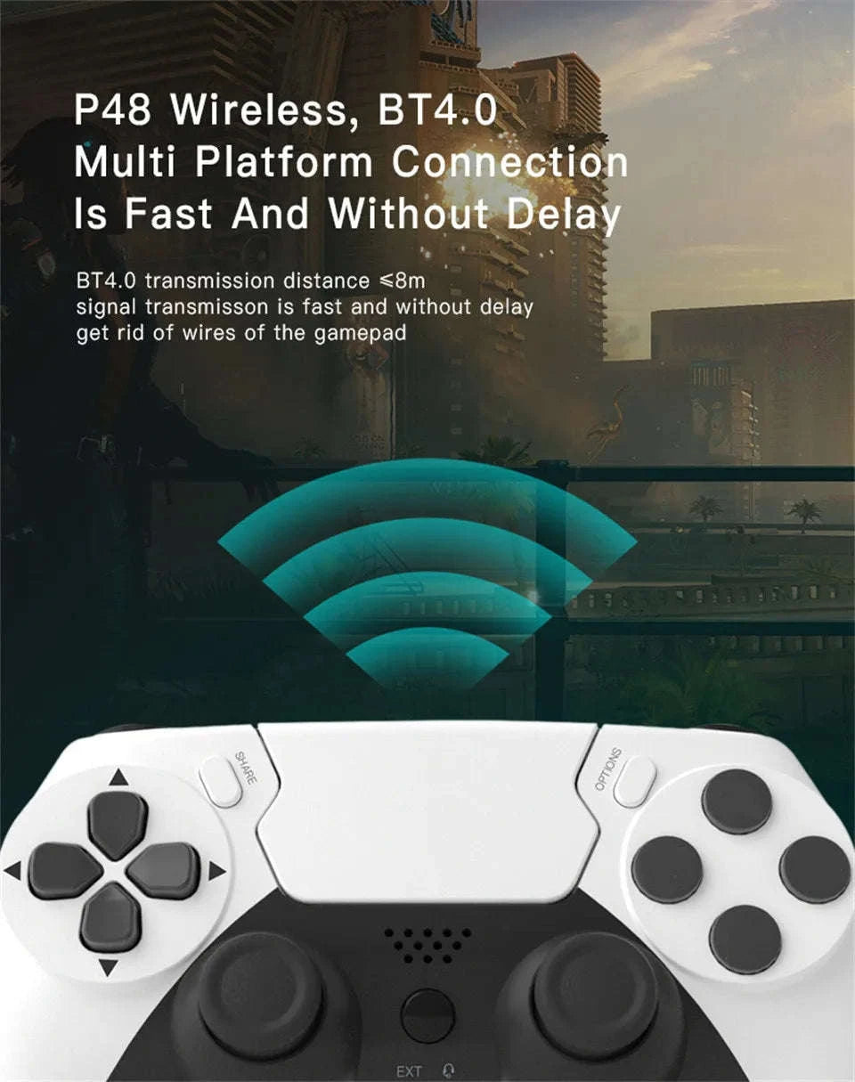Wireless Bluetooth Gamepad with Double Vibration, 6-Axis Control, Touchpad, Microphone and Earphone Port for Console and PC-red black