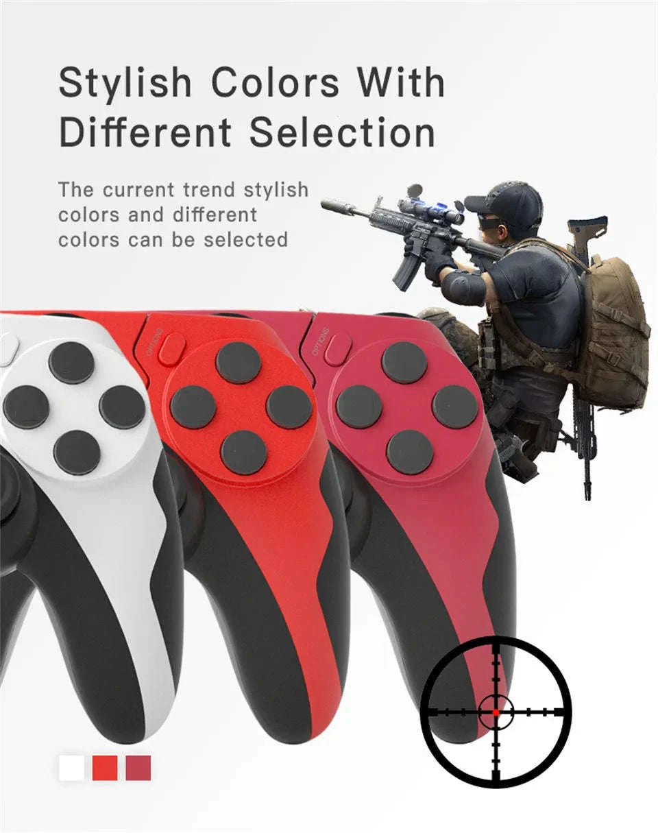 Wireless Bluetooth Gamepad with Double Vibration, 6-Axis Control, Touchpad, Microphone and Earphone Port for Console and PC-red black