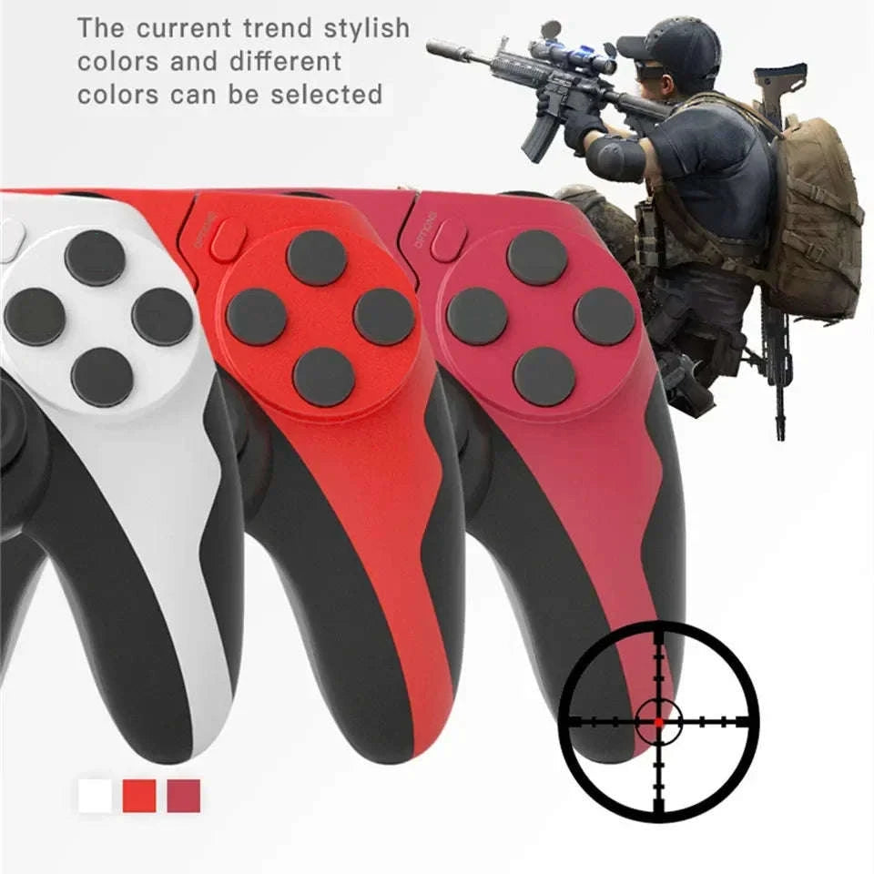 Wireless Bluetooth Gamepad with Double Vibration, 6-Axis Control, Touchpad, Microphone and Earphone Port for Console and PC-red black