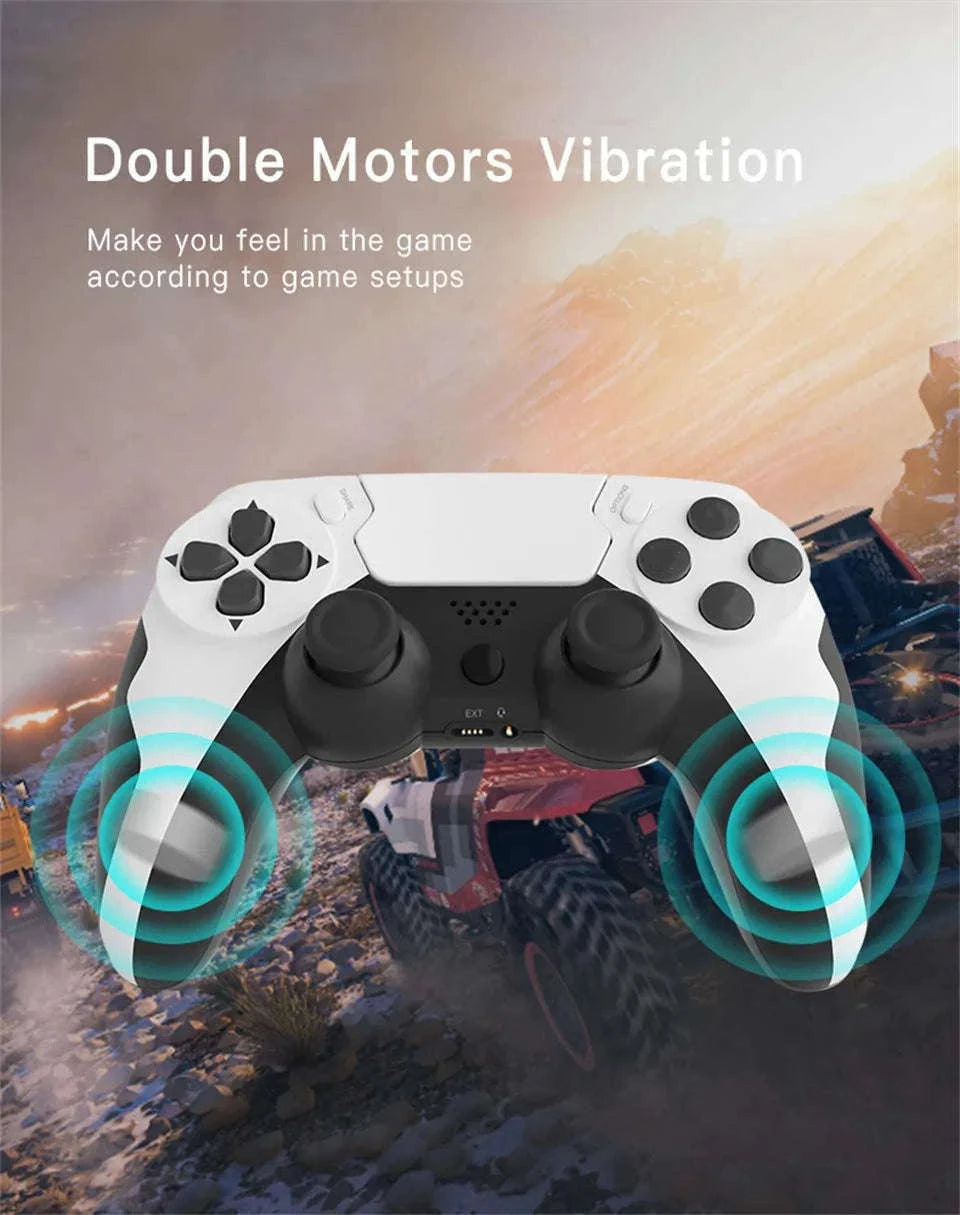Wireless Bluetooth Gamepad with Double Vibration, 6-Axis Control, Touchpad, Microphone and Earphone Port for Console and PC-red black