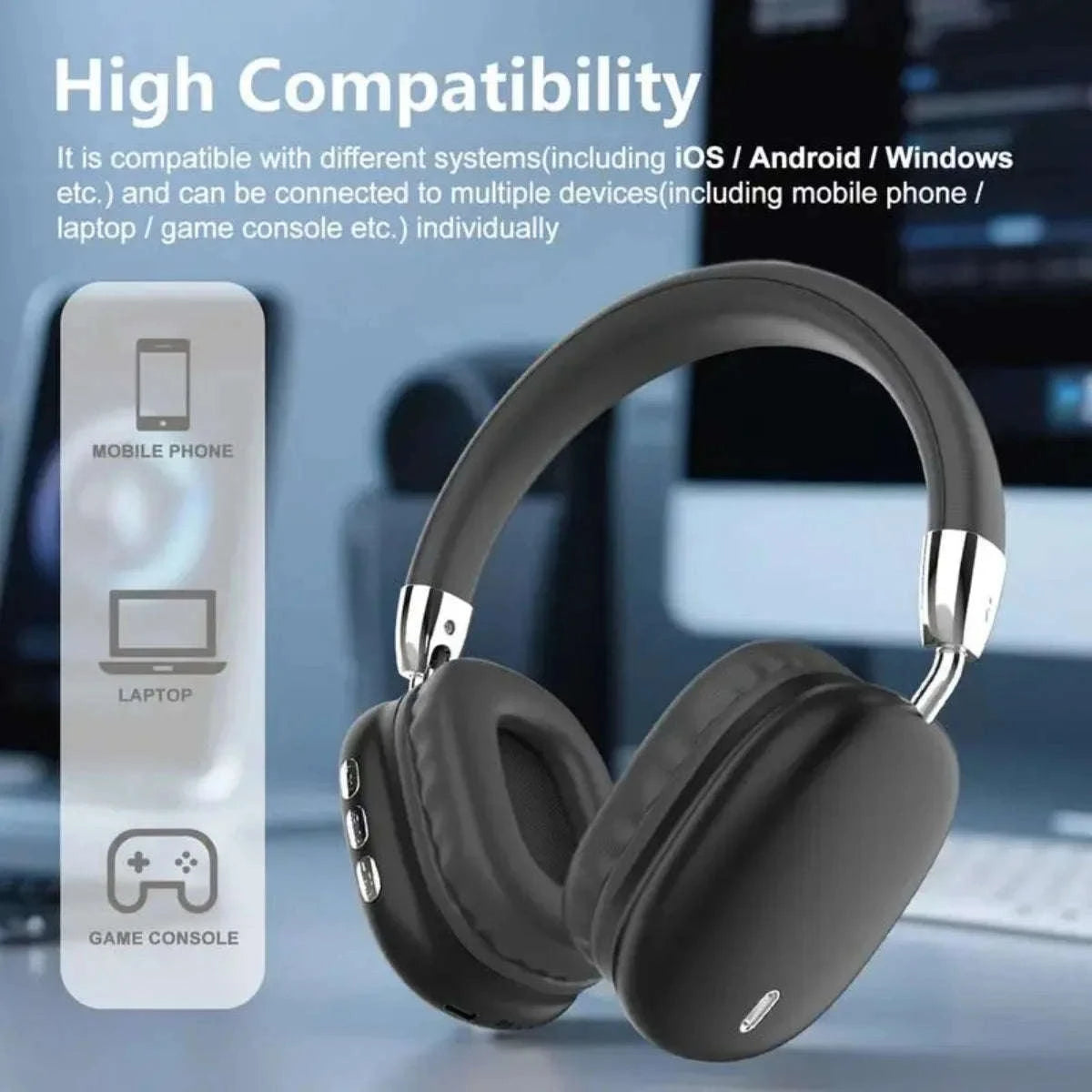 Wireless Bluetooth Headphones with ANC, Hi‑Res Audio & Foldable Design-Black / United States