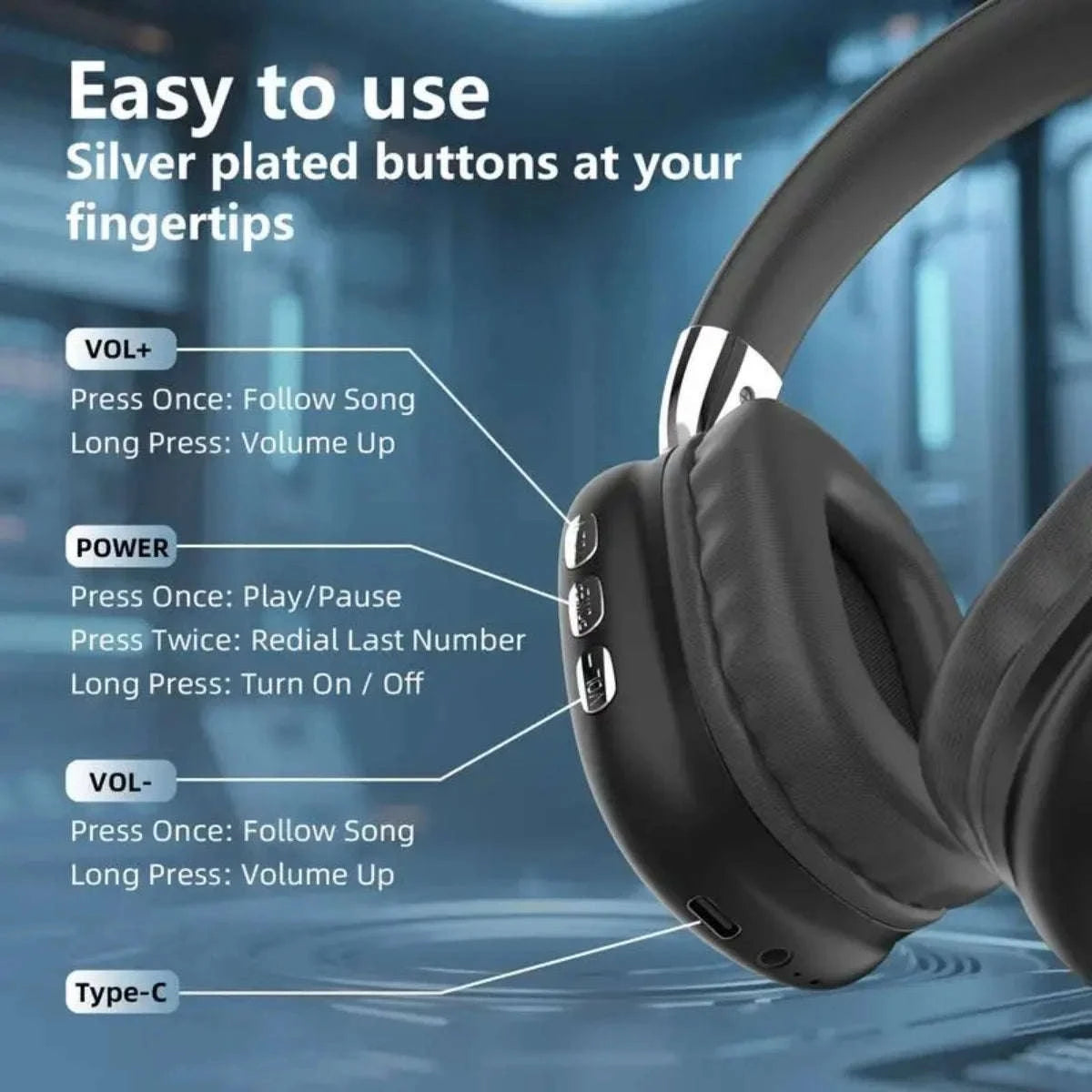 Wireless Bluetooth Headphones with ANC, Hi‑Res Audio & Foldable Design-Black / United States