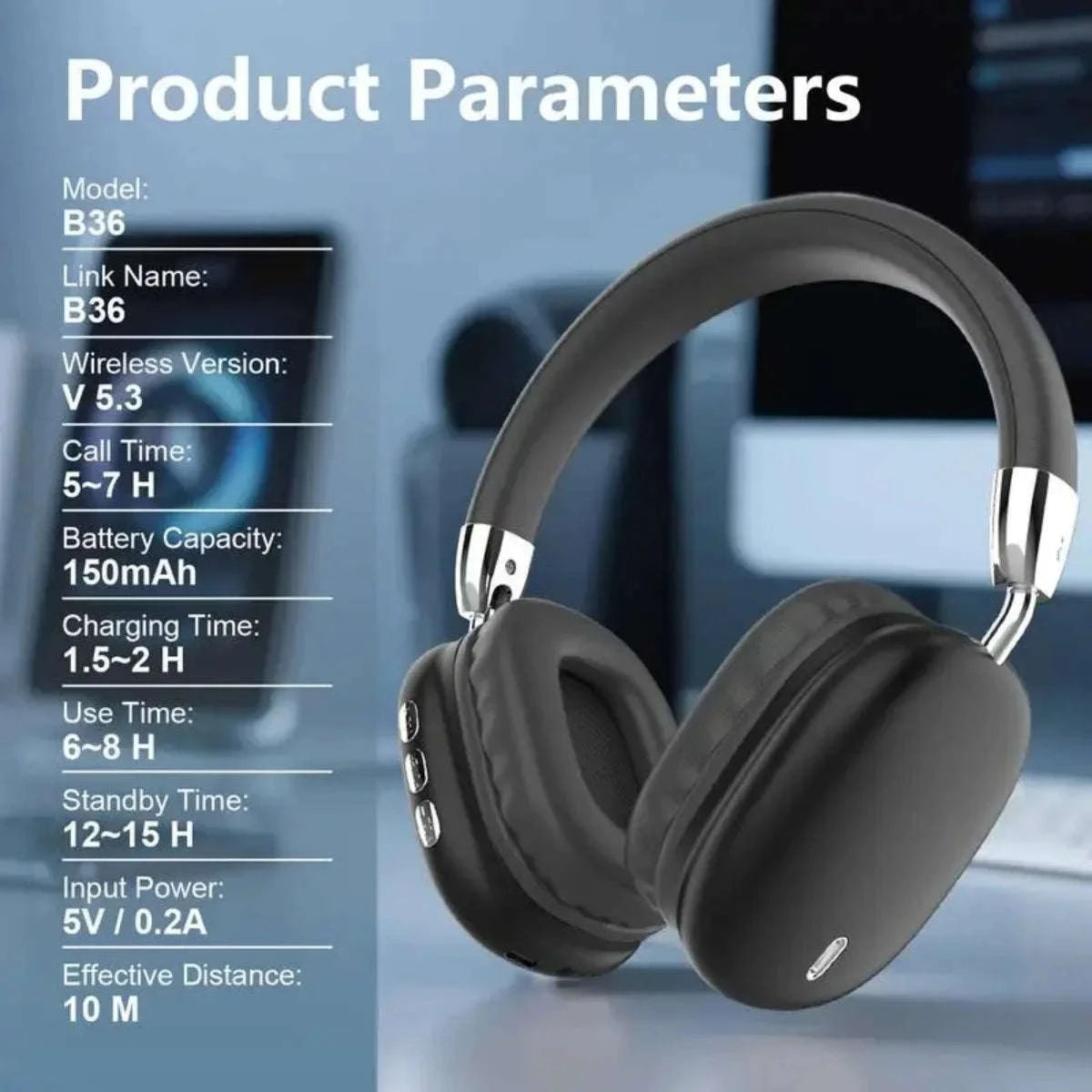 Wireless Bluetooth Headphones with ANC, Hi‑Res Audio & Foldable Design-Black / United States