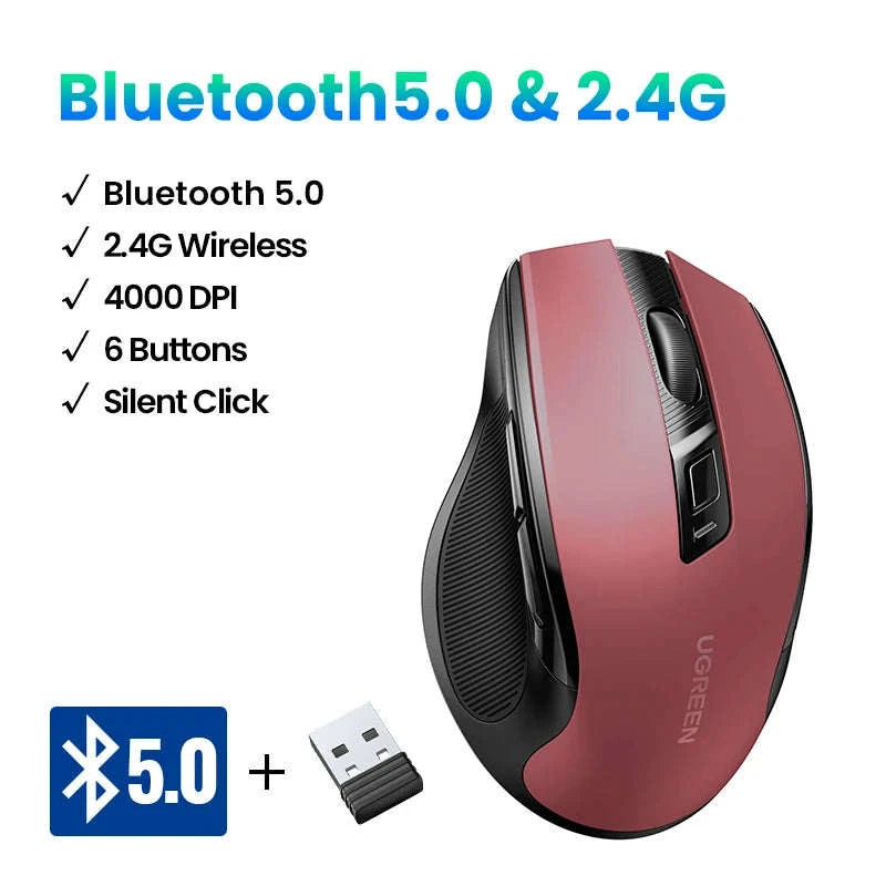 Wireless Bluetooth Mouse with Ergonomic Silent Control-BT5.0 and 2.4G Black / CHINA