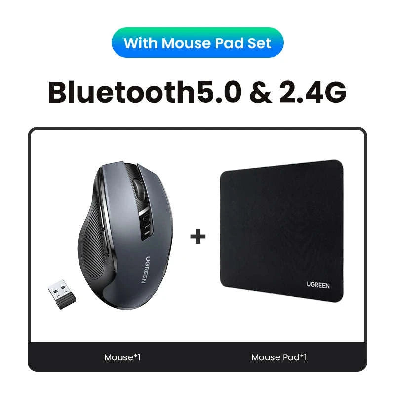 Wireless Bluetooth Mouse with Ergonomic Silent Control-BT5.0 and 2.4G Black / CHINA