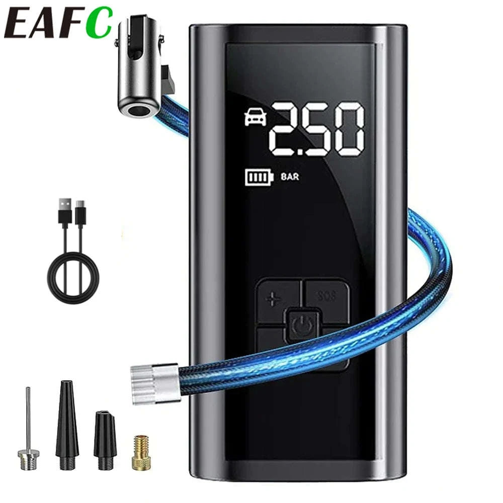Wireless Car Air Pump Tire Inflator with LED Light-black / Battery Powered / spain