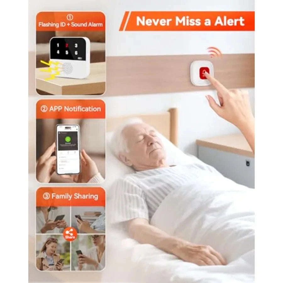 Wireless Caregiver Call Button System for Home and Nursing Care-United States / 2HUBS4BUTTONS