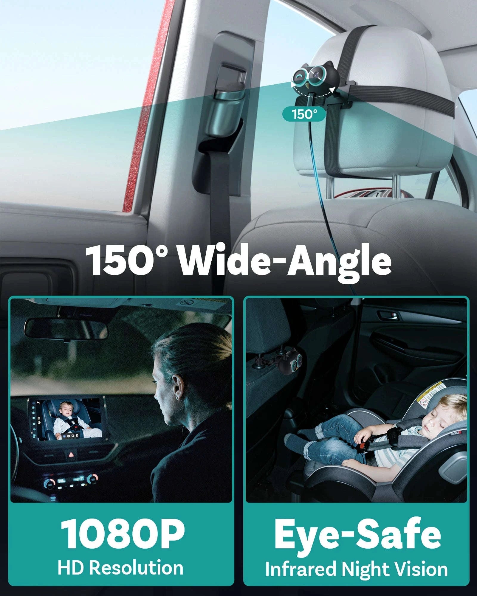 Wireless CarPlay Adapter with 1080P Baby Camera & Backseat Monitor-Cabin Care