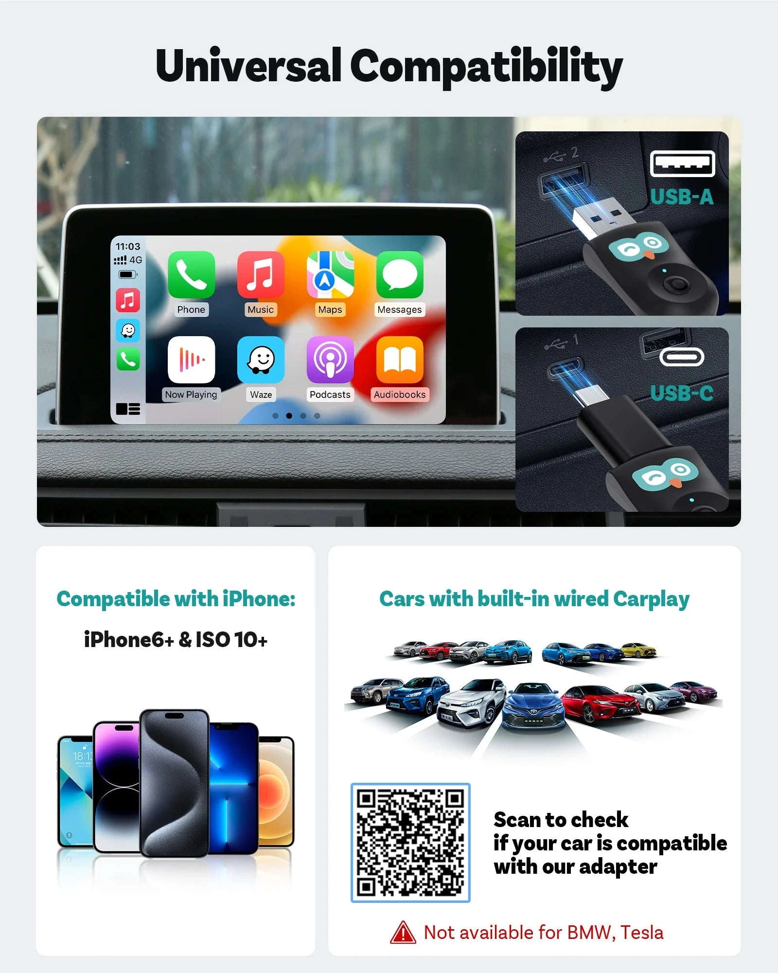 Wireless CarPlay Adapter with 1080P Baby Camera & Backseat Monitor-Cabin Care