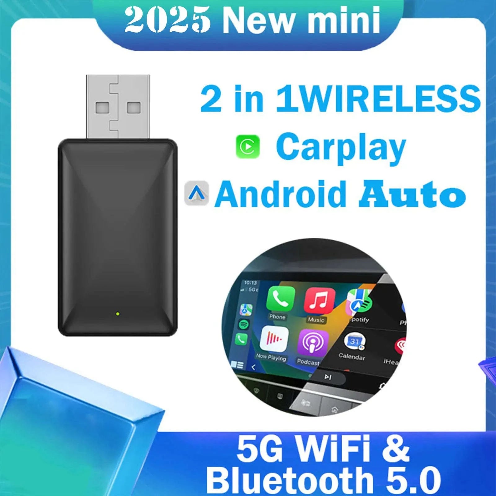 Wireless CarPlay & Android Auto 2‑in‑1 Smart Dongle-black / spain