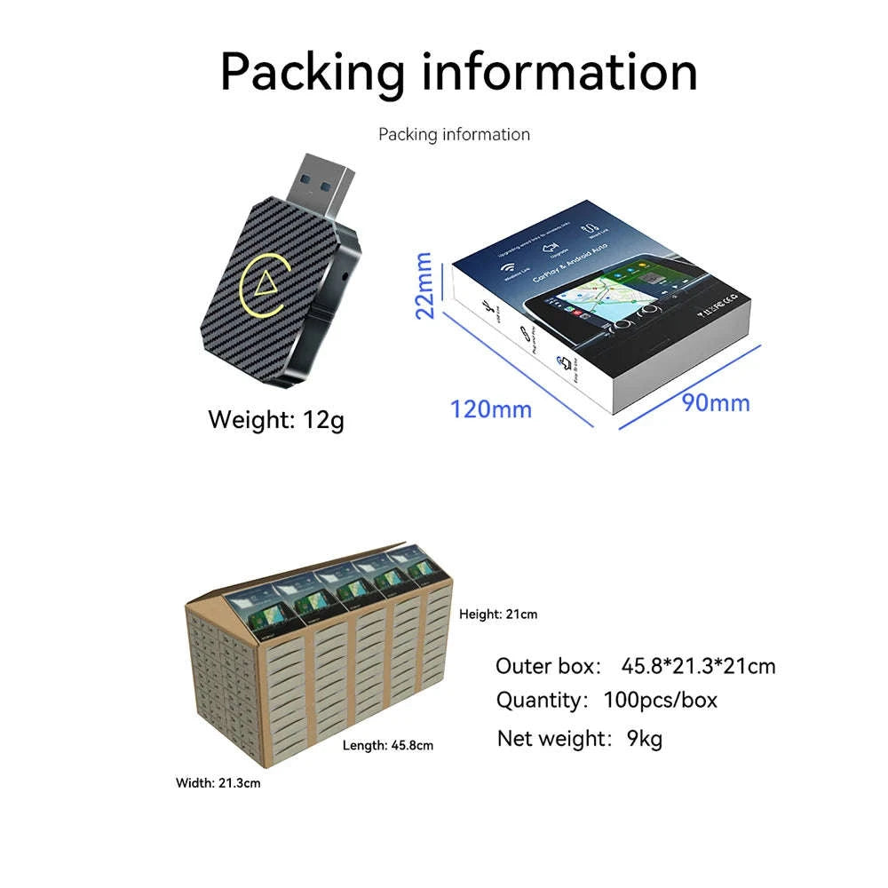 Wireless CarPlay Android Auto Adapter – 2‑in‑1 Plug & Play Upgrade-black