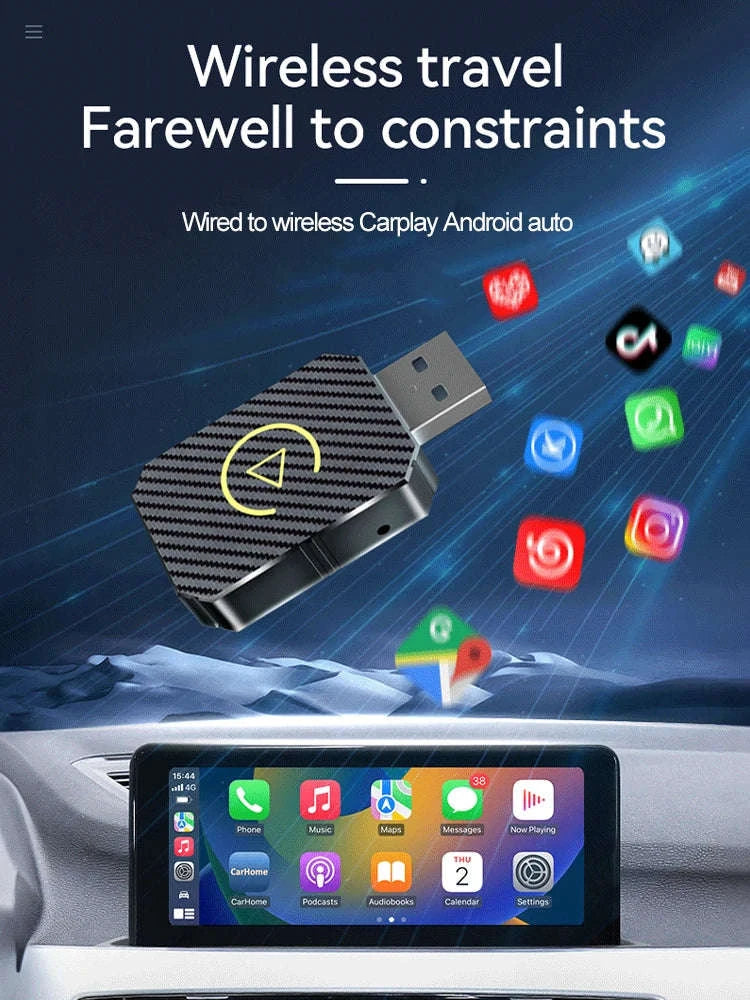Wireless CarPlay Android Auto Adapter – 2‑in‑1 Plug & Play Upgrade-black