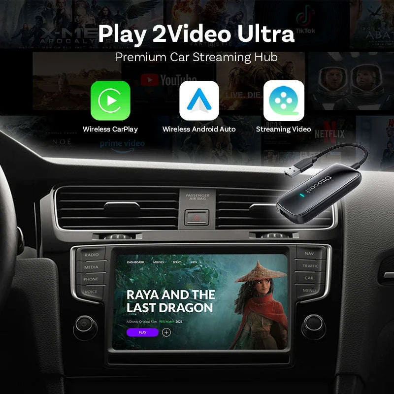Wireless CarPlay & Android Auto AI Box with Streaming Apps for Cars-Play2Video Ultra