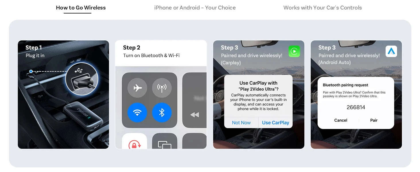 Wireless CarPlay & Android Auto AI Box with Streaming Apps for Cars-Play2Video Ultra